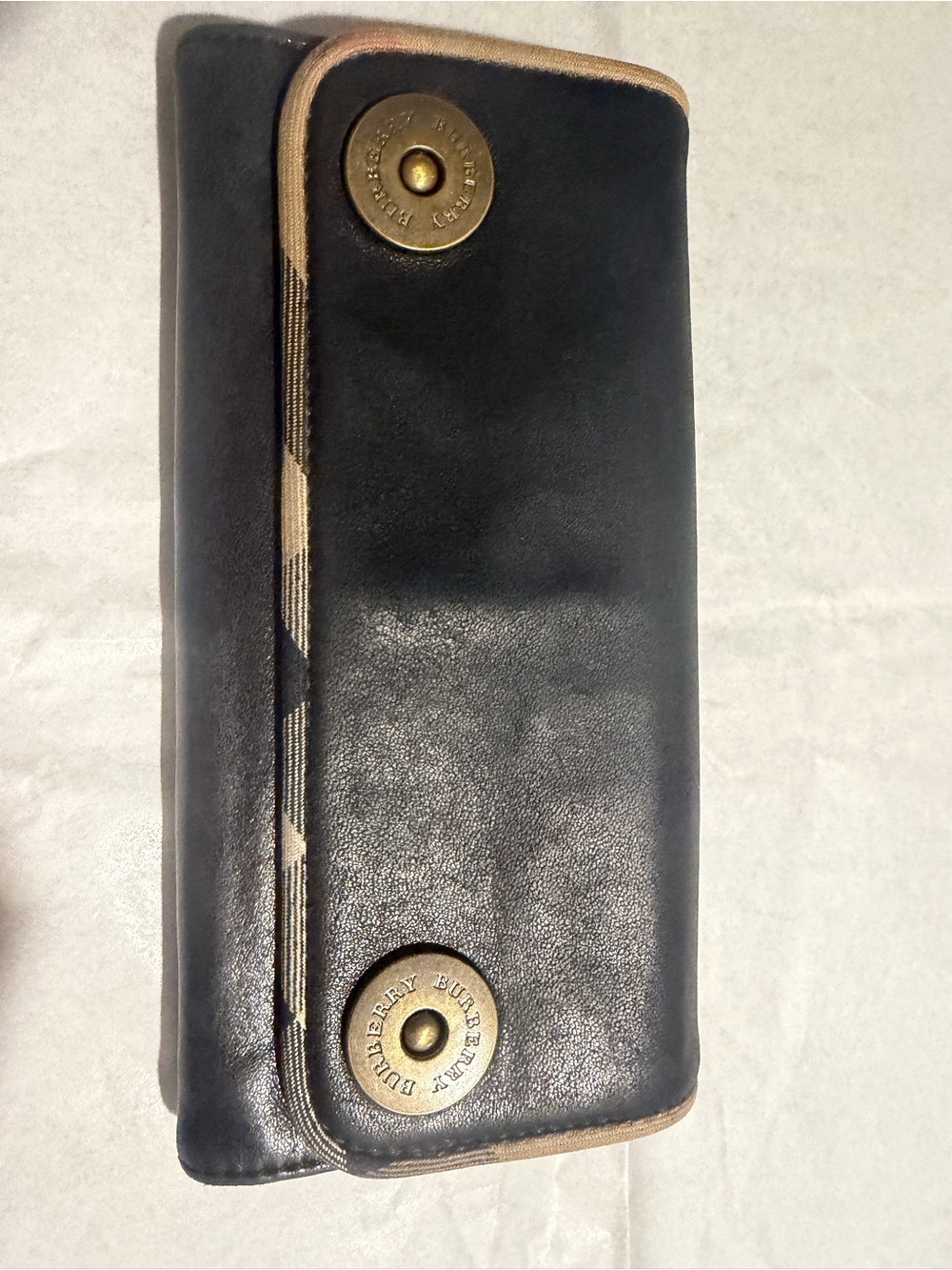 Vintage Burberry Black Leather Wallet with classic Burberry print Tan/Black Trim